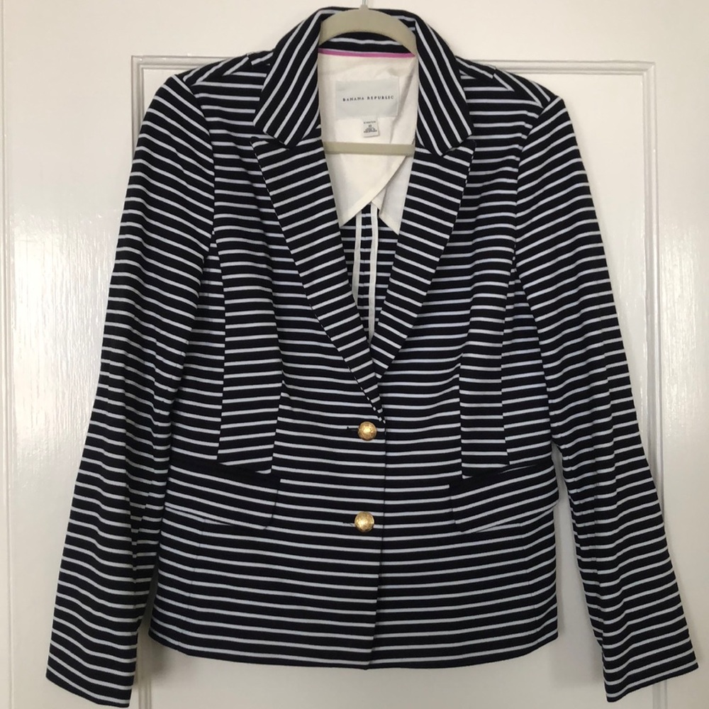 BR navy and white striped nautical blazer